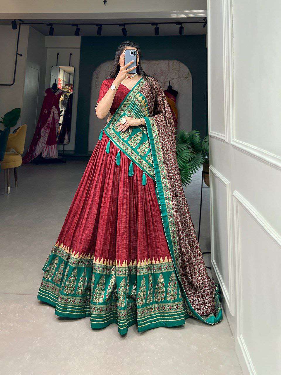 Women's Stitched Ethnic Lehenga Choli with Zari Border and Contrast Dupatta - Image 10