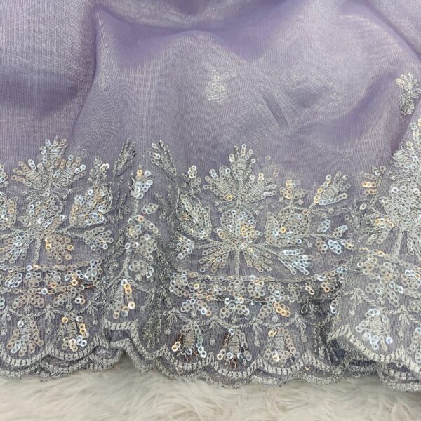 Women's Dreamy Lavender Twill Net Saree with All-Over Silver Sequin & Thread Embroidery – Complete with Heavily Worked Border for Festive & Wedding Wear