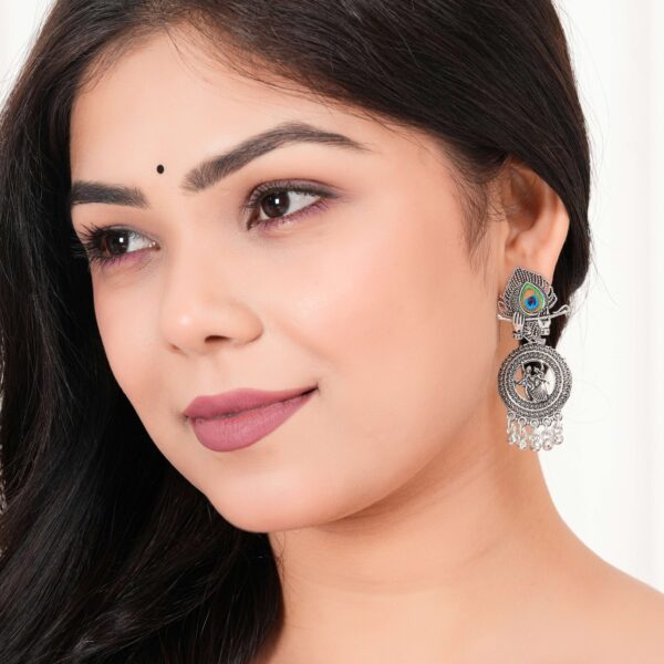 Earrings For Women AZ838-OXidised Traditional Radha Krishna | Silver Beads Ethnic Jhumka/Jhumki