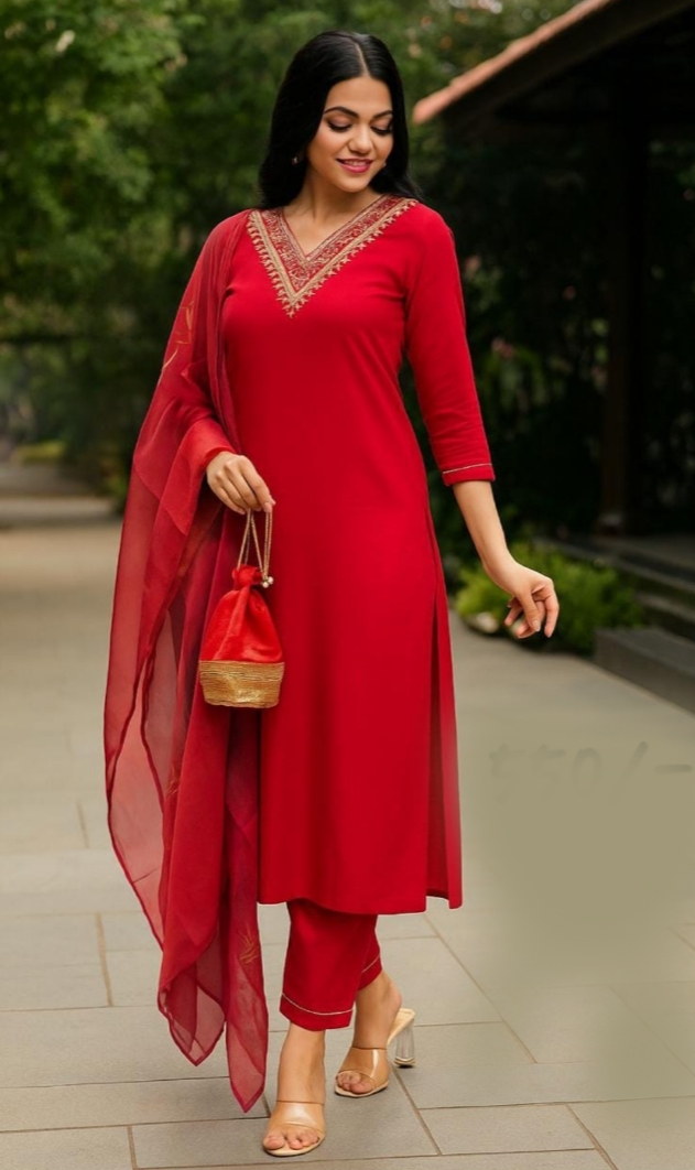 Kurta Set with Dupatta Red JME 6