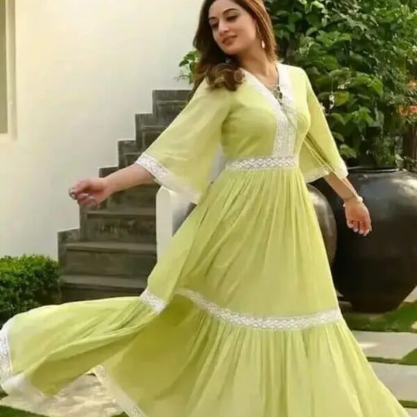 Light Green Anarkali Gown Lace work Ethnic Long dress